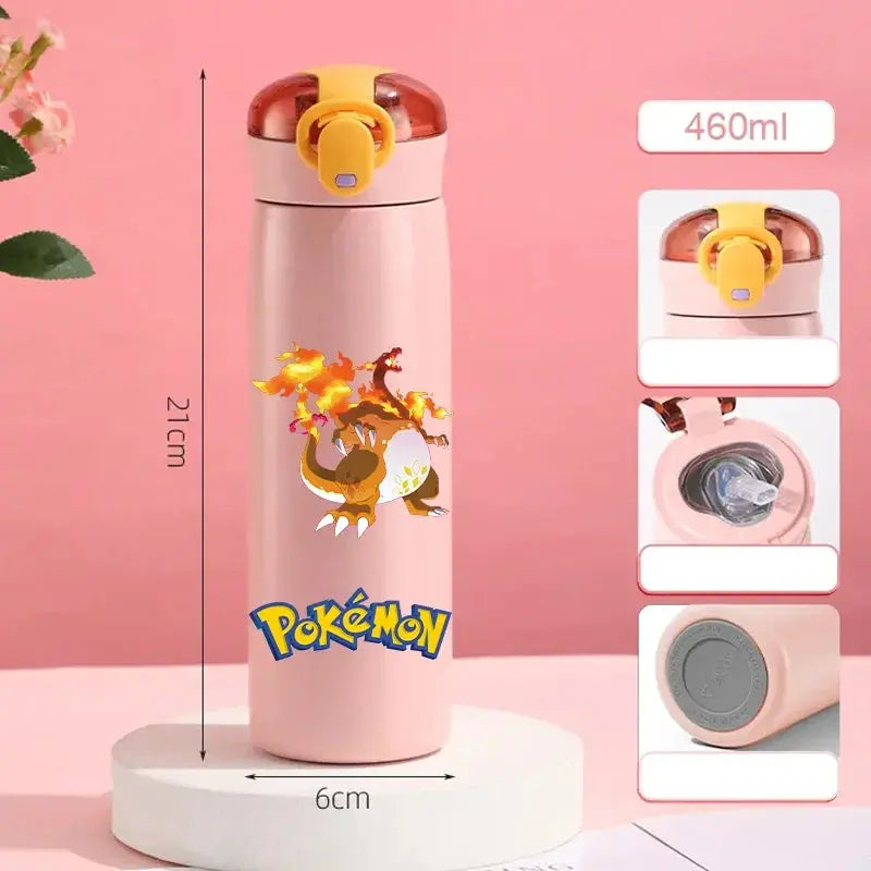 Gourde Pokémon isotherme Rose, Gourde Pokémon fille Rose, Gourde Pokémon avec paille Rose - Hydrations Ludique pour enfant avec Pokémon