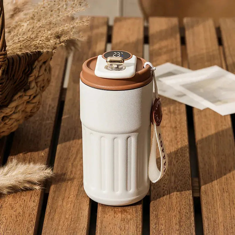 Mug Thermos Connecté Marron, Thermos Connectée, Thermos Café Connectée, Thermos Cup Intelligente - Bento Lovers